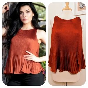 She + Sky Pleated Tank Top Rust Red Orange Medium